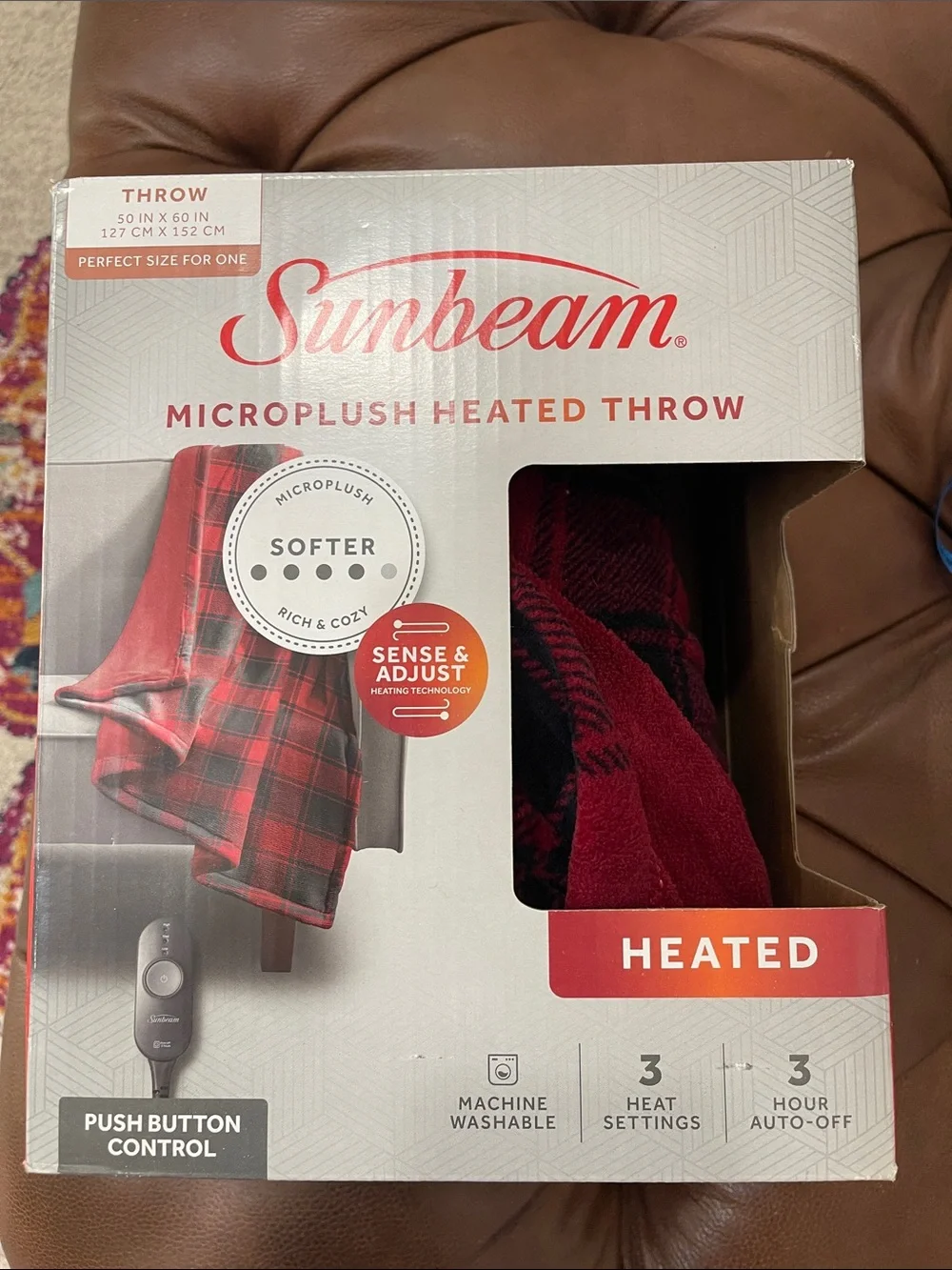 Sunbeam Red and Black Plaid Microplush Heated Throw
